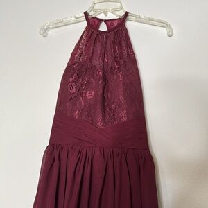 Ever Beauties Elegant long Burgundy Halter Maxi Dress 63” long size small